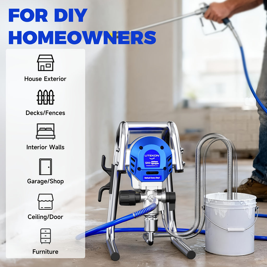 1200W Heavy-Duty Airless Paint Sprayer, Protable Paint Sprayer for House Painting, 3300PSI High Pressure & 40.58oz/Min Flow for Fast Painting, Up to 30% More Coverage with Less Overspray, for Walls, Furniture, Cabinets, Fence, Car Repair DIY