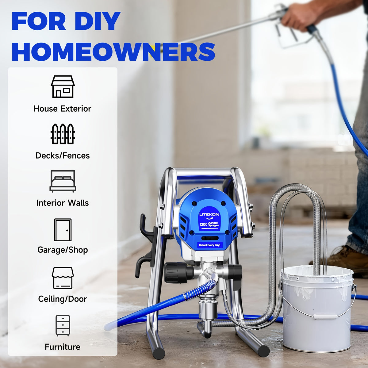 1200W Heavy-Duty Airless Paint Sprayer, Protable Paint Sprayer for House Painting, 3300PSI High Pressure & 40.58oz/Min Flow for Fast Painting, Up to 30% More Coverage with Less Overspray, for Walls, Furniture, Cabinets, Fence, Car Repair DIY