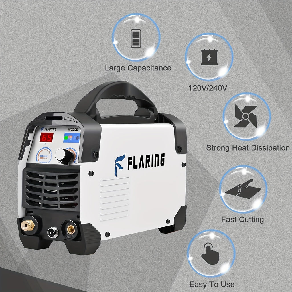 FLARING FC650D Plasma Cutter, 65A Dual-Voltage Machine for Metalwork in the Shop or at the Jobsite