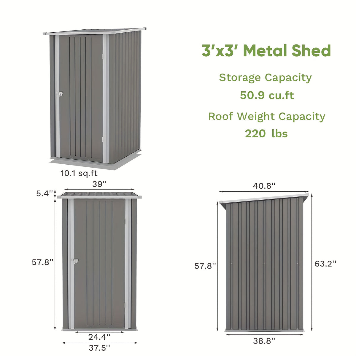 GUNJI Outdoor Storage Shed 3X 3FT Lockable Metal Garden Shed Steel Anti-Corrosion Storage House with Single Lockable Door for Backyard Outdoor Patio