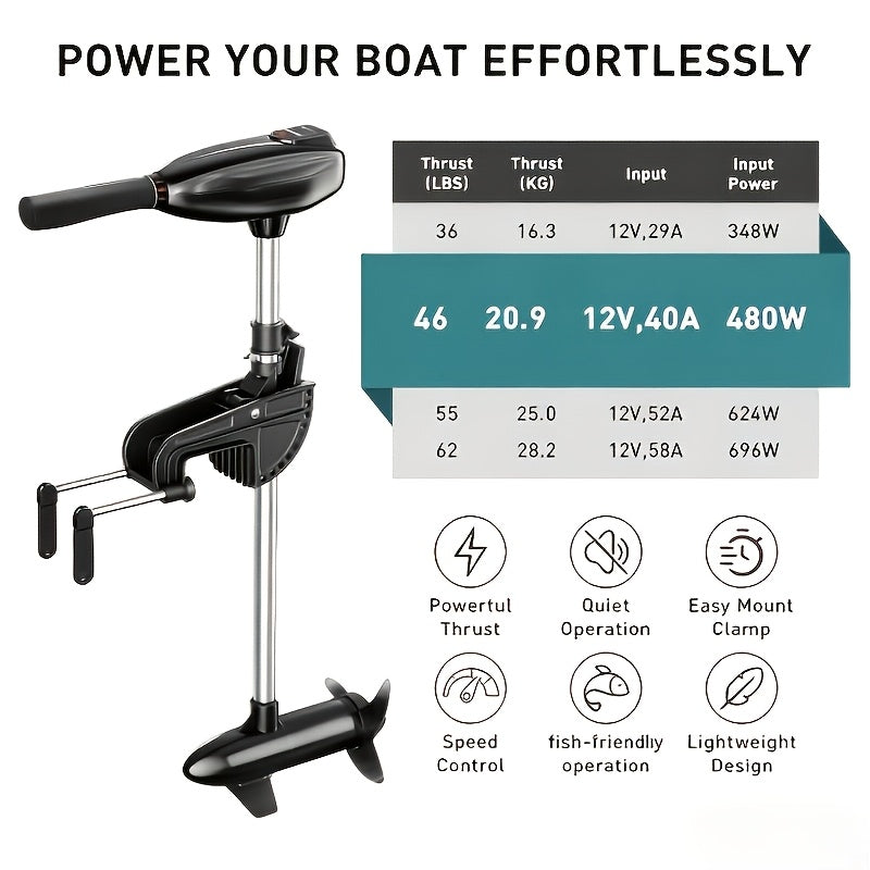 46 Lbs/62 Lbs Electric Tow Hook Motor, Stern Mount, Telescopic Handle, Universal Propulsion, Suitable for Kayaks, Lure Boats, And Fishing Boats