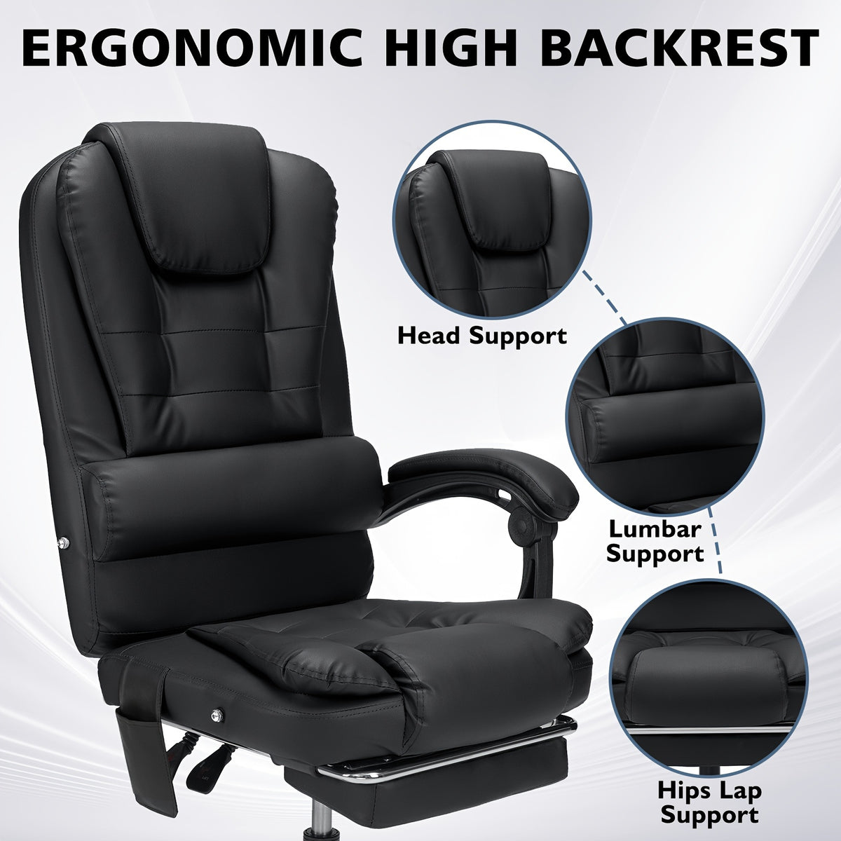 7-Point Massage Executive Office Chair with Massage And Footrest Reclining Computer Chair with High Back Soft Leather Home Office Desk Chair