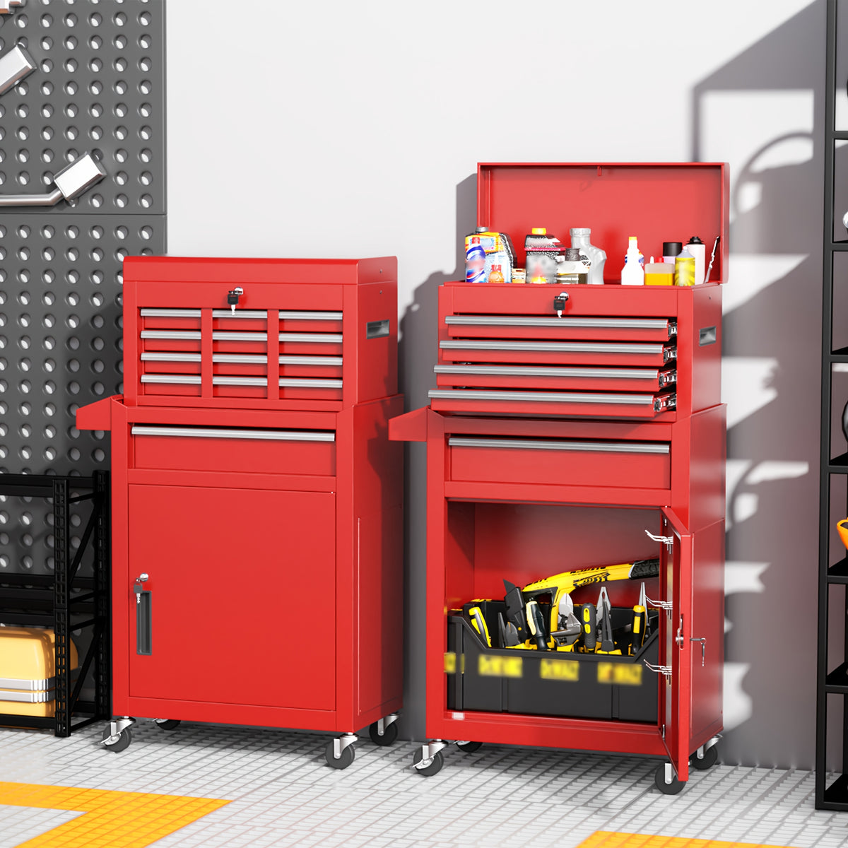 Versatile 5-Drawer Rolling Tool Chest with Detachable Top Tool Box, Tool Storage Cabinet with Universal Lockable Wheels, 2 in 1 Metal Tool Cart for Home Office, Garage, Warehouse, Workshop, Barbershop