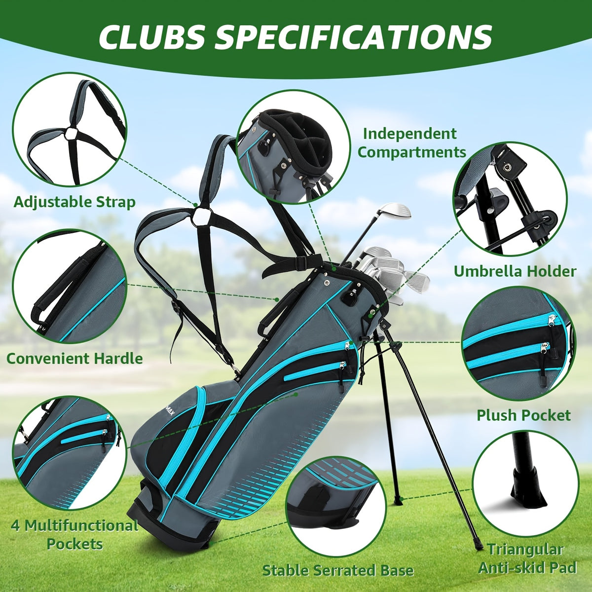 XDriveMax 8pcs Complete Golf Club Set for Men/Women Includes Stand Bag with Rain Hood, Fairway Wood Head Covers, Hybrid, Irons And Putter