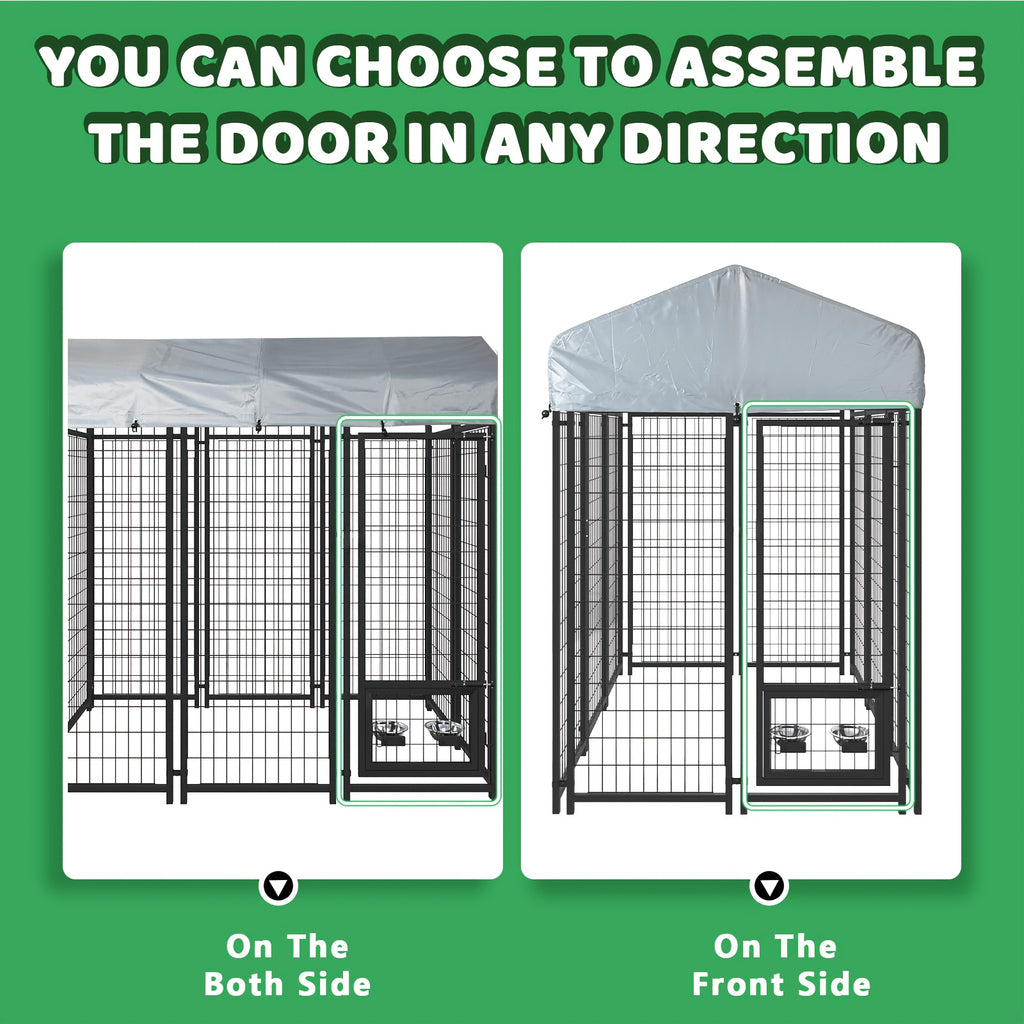 Outdoor Dog Kennel for Large Dogs, Heavy-duty Welded Wire Steel Dog Playpen Fence with Secure Lock, Rotating Dog Bow, Pet Run with UV-Resistant