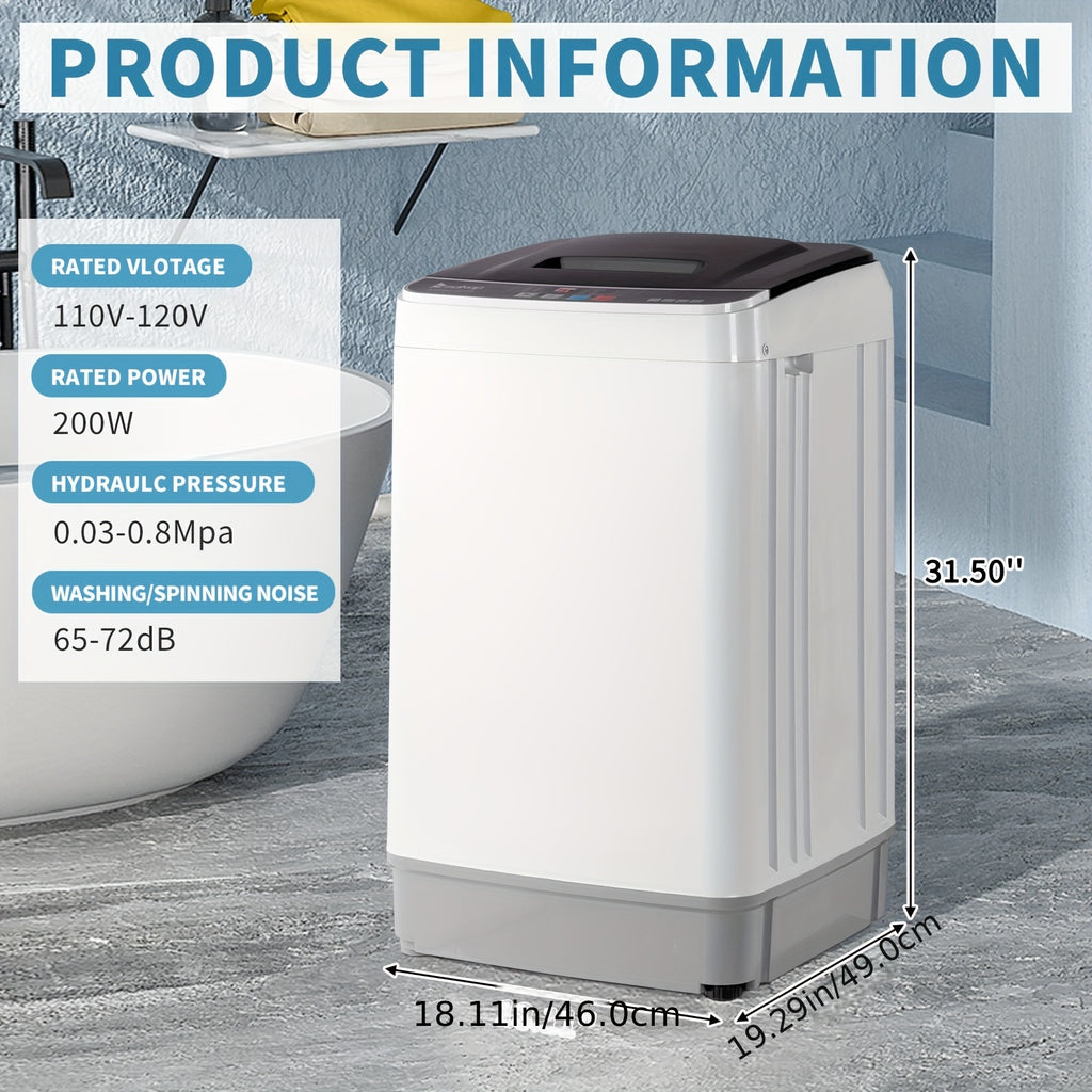15.6/17.6/25/30lbs Full Automatic Portable Washing Machine - Compact Design with Drain Pump, 10 Programs, 8 Water Levels, LED Display & 24H Delay Start, Ideal for Apartment, RV & Camping