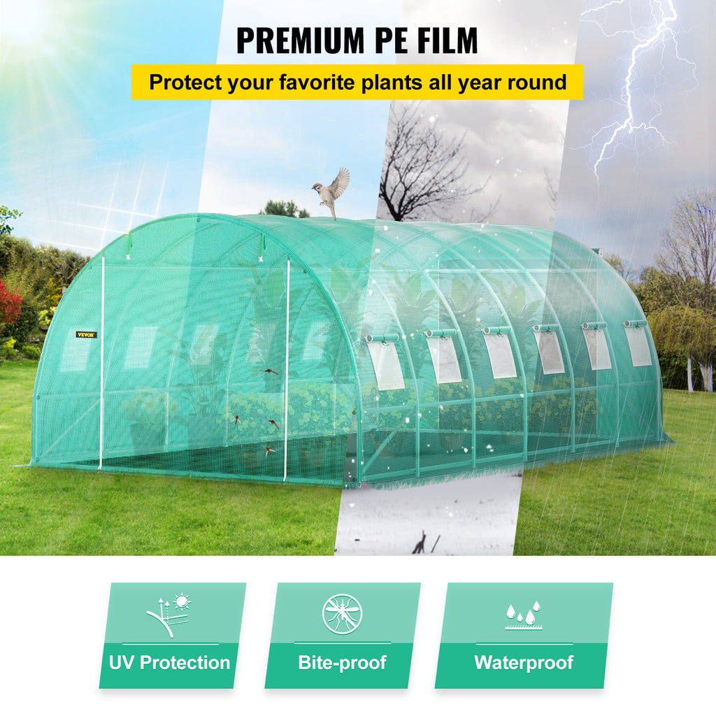 Walk-In Tunnel Greenhouse by VEVOR, 20 x 10 x 7 ft Plant Shelter with 12 Mesh Windows and Two Zippered Doors