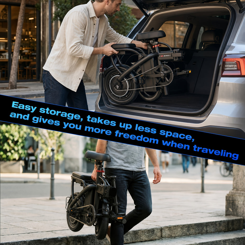 Folding Electric Bicycle, Peak Power 500 Watts, 20 Miles/Hour Brushless Motor, 14-Inch Tires, 48-Volt 10 Ampere-Hour Detachable Battery, Adult Electric Bicycle, Electric Bicycle, Suitable for Urban Commuting, Is The Best Choice for a Gift