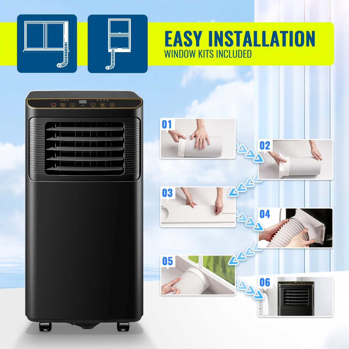 [Portable 3-in-1 AC] 8000 BTU Portable AC Unit with Remote, 3-in-1 Air Cooler & Dehumidifier Suitable for Small Spaces, Compact Cooling System with Compressor, 24-Hour Timer, Efficient for Bedrooms, Home Offices, -Type Plug (115)