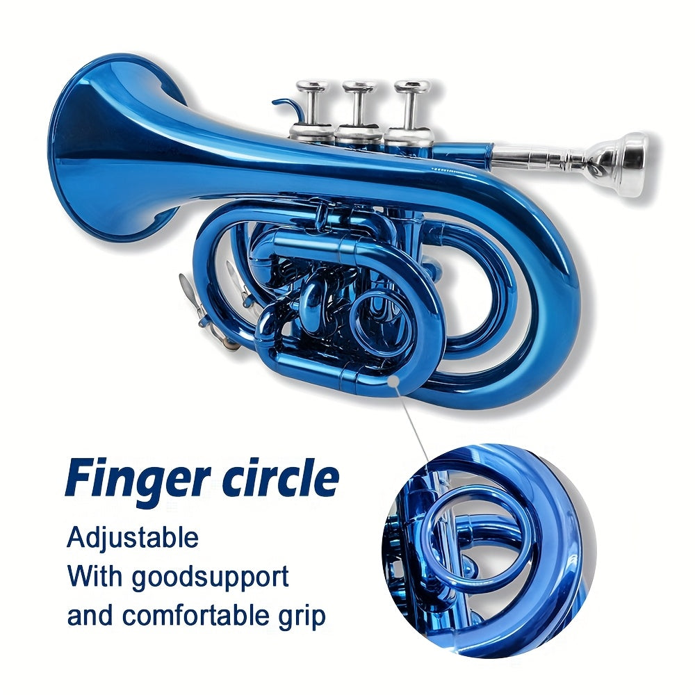 WUQIMUSC Bb Pocket Trumpet Nickel Plated, Brass Beginner Trumpet with 7C Mouthpiece, Case, Cleaning Kit & Gloves Musical Instruments Gift