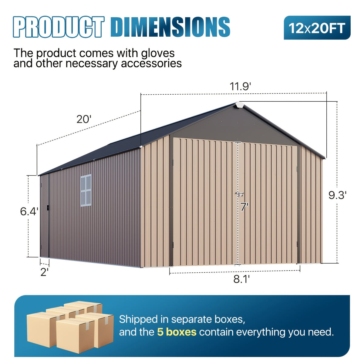 20'x12'/14'x12'/10'x8' Outdoor Metal Storage Sheds - Large Garden Tool Metal Shed, Carport Shed with Lockable Door & Galvanized Steel Construction for Garden, Backyard, Patio, Lawn( Brown)