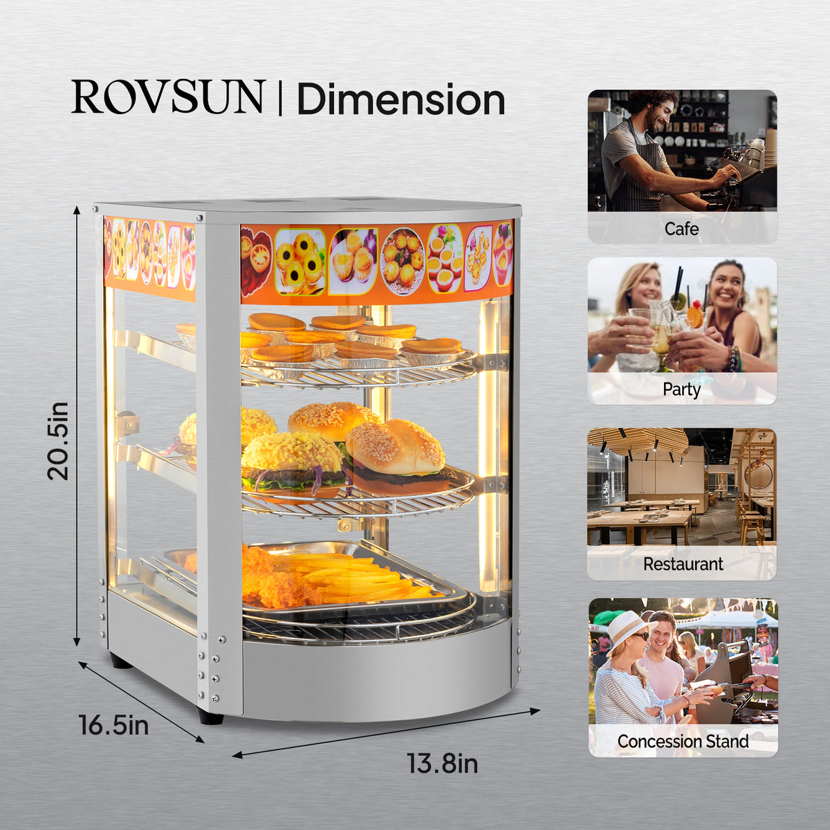 5-Tier Food Warmer Pizza Warmer Countertop, Food Warmer Display Pretzel Warmer with LED Lighting Removable Shelves Glass Door, Pastry Display Case for Buffet Restaurant Cafe, 110V 800W