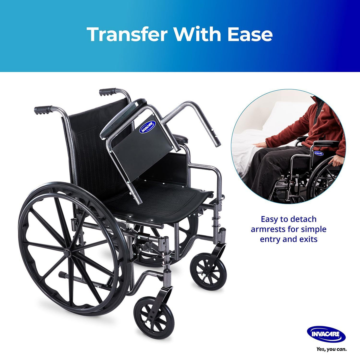 Invacare Essentials EX1 Folding Manual Wheelchair w/ Swing‑away Footrests & Desk‑Length Arms