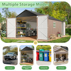 12x20x9.3/12x14/6x4ft Metal Storage Shed - Outdoor Garden Shed Kit, Lockable Tool Shed, Backyard Shed with Double Hinged Doors, 4 Windows, Carport for Car, Truck, Bike and Lawn Mower & Equipment, Brown