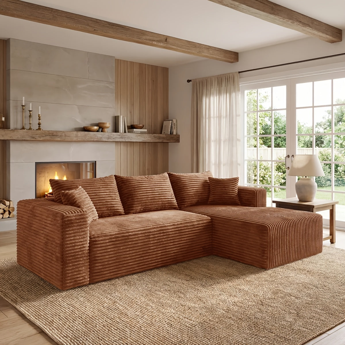 95 Inch L-Shaped Sectional Sofa, Fluffy Corduroy Cloud Sleeper Couch, Free Combination Boneless Sofa with Wide Chaise And Ultra-Deep Seating, Cozy Lounge Furniture for Apartment, Living Room, Easy Setup