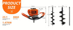 62CC Auger Post Hole Digger, 2 Stroke Gas Powered Earth Post Hole Digger With 2 Auger Drill Bits (6" & 8") + 1 Extension Rods For Farm Garden Plant, Orange (62CC)