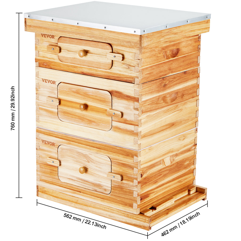 VEVOR Bee Hive 30 Frame / 40 Frame Bee Hives Starter Kit, Beeswax Coated Fir Wood, 2 Deep + 1 Medium / 2 Deep + 2 Medium Bee Boxes Langstroth Beehive Kit, Transparent Acrylic Windows with Foundations for Beginners Pro Beekeepers