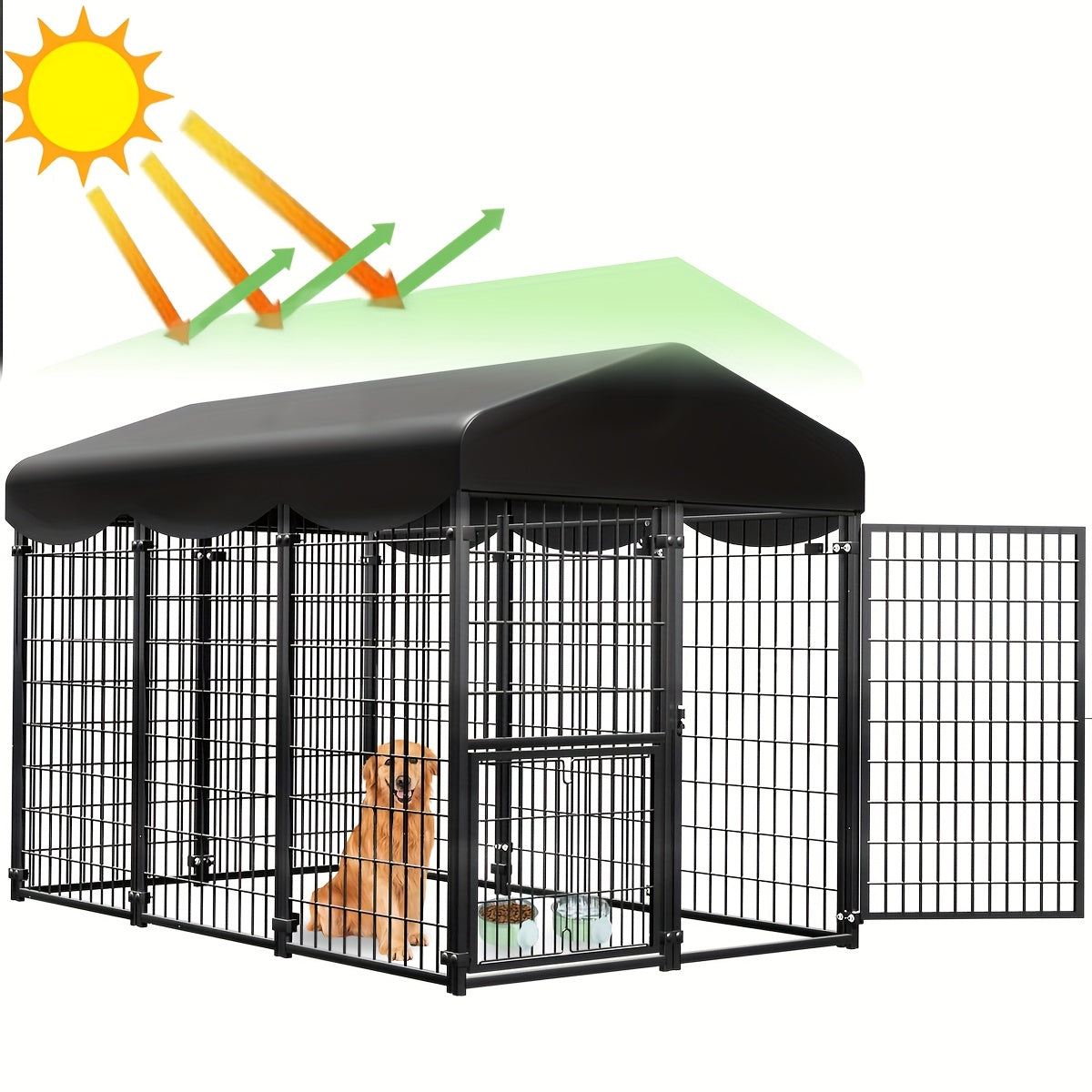 6.2'X4'X4.5' Outdoor Dog Kennel W/ Roof - Heavy Duty Welded Wire Enclosure, Uv/ Cover, Escape-Proof Lock, Easy Access Door & Built-In Bowl for Dogs, Cats, Chickens, Ducks - Backyard, Patio Use