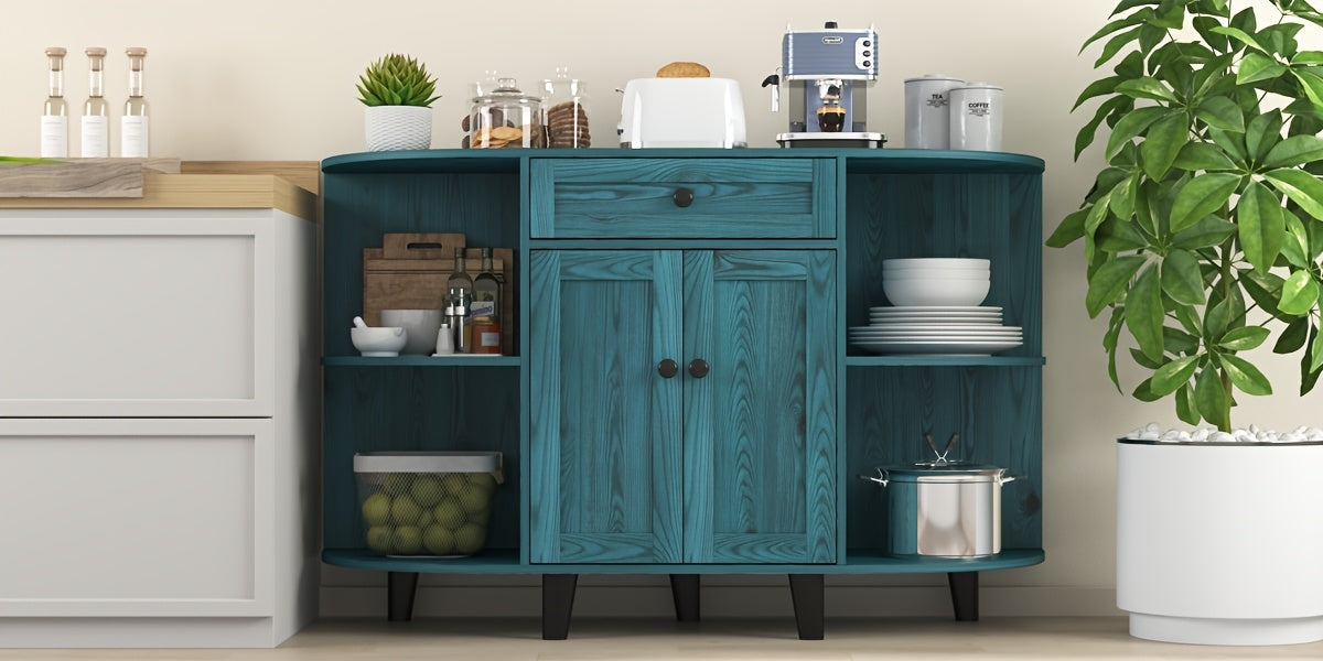 Sideboard Buffet Cabinet, Freestanding Kitchen Cabinet with Storage, Accent Coffee Bar Cabinet with Doors, Vintage Blue