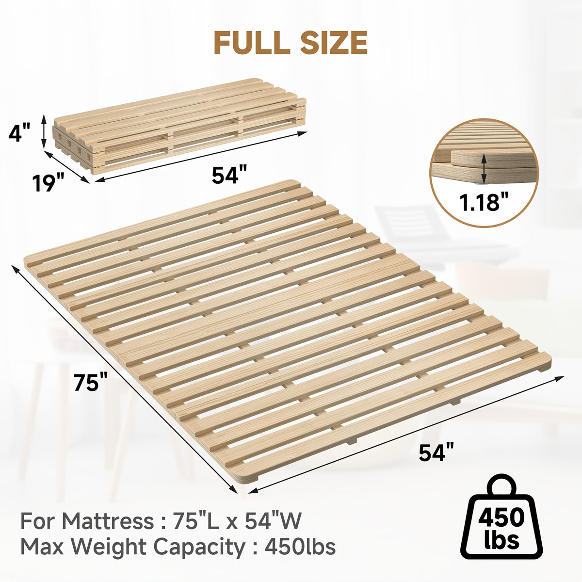LILYPELLE Japanese Style Tatami Bed Frame, Foldable Wooden Slat Mattress Foundation, Low Profile Floor Sleeping Platform, Minimalist Space Saving Bedroom Furniture