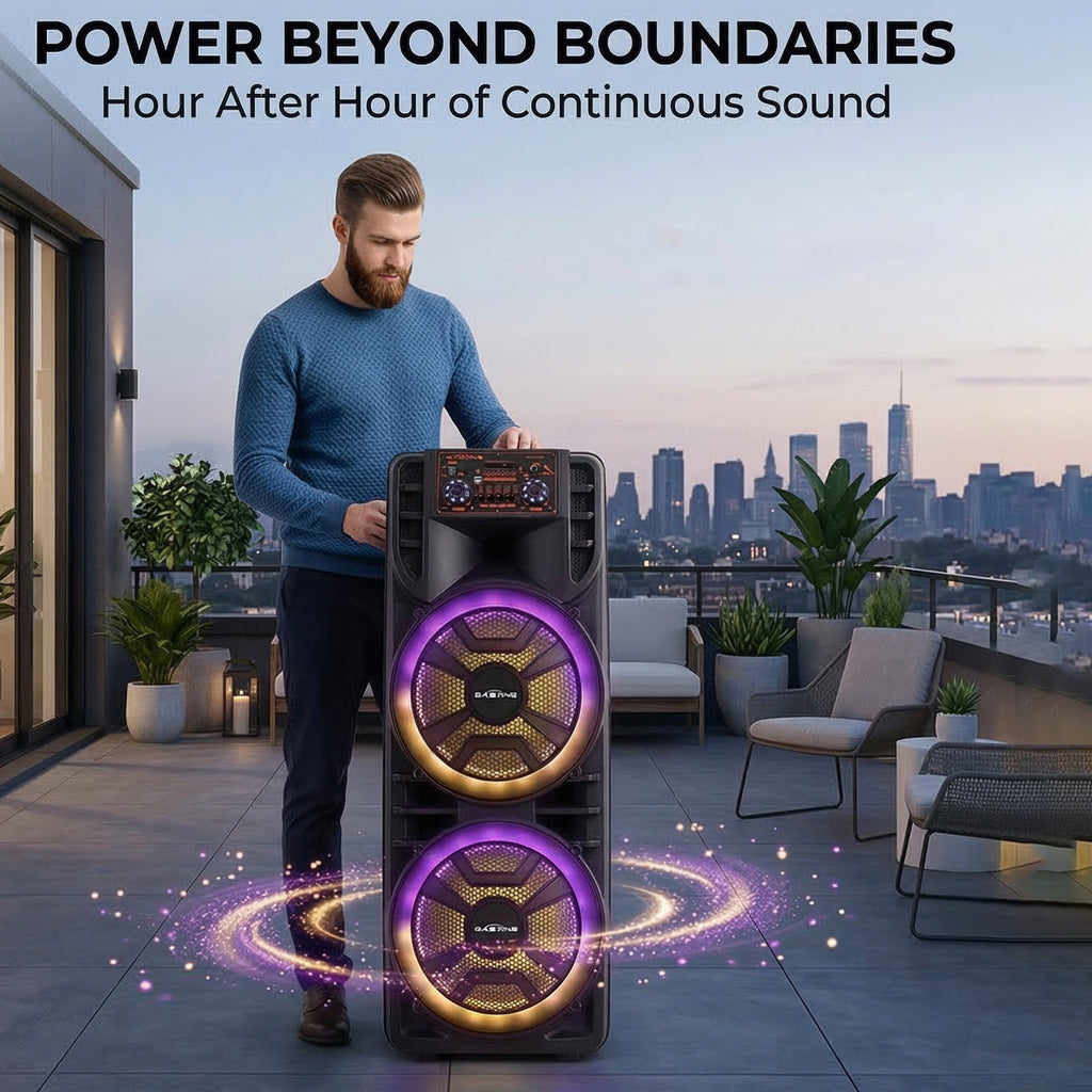 Rechargeable Bluetooth Party Speaker with Dual 12 Inch Woofers, Portable Karaoke System with Mic, RGB Lights, TWS, AUX/USB/TF/FM, Echo Control
