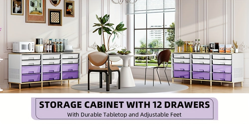 TOOLF 12 Drawer Storage Cabinet with Tabletop, Cube Organizer for Home & Office, Ideal for Living Room, Bedroom, Classroom, Playroom, And Craft Room, Storage Drawer Units