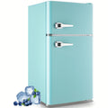 3.8 Cu.Ft Small Refrigerator With Freezer Retro Mini Fridge Two Doors For Home Dorm College Office Freestanding Blue Refrigerator With LED Lights And Glass Shelves