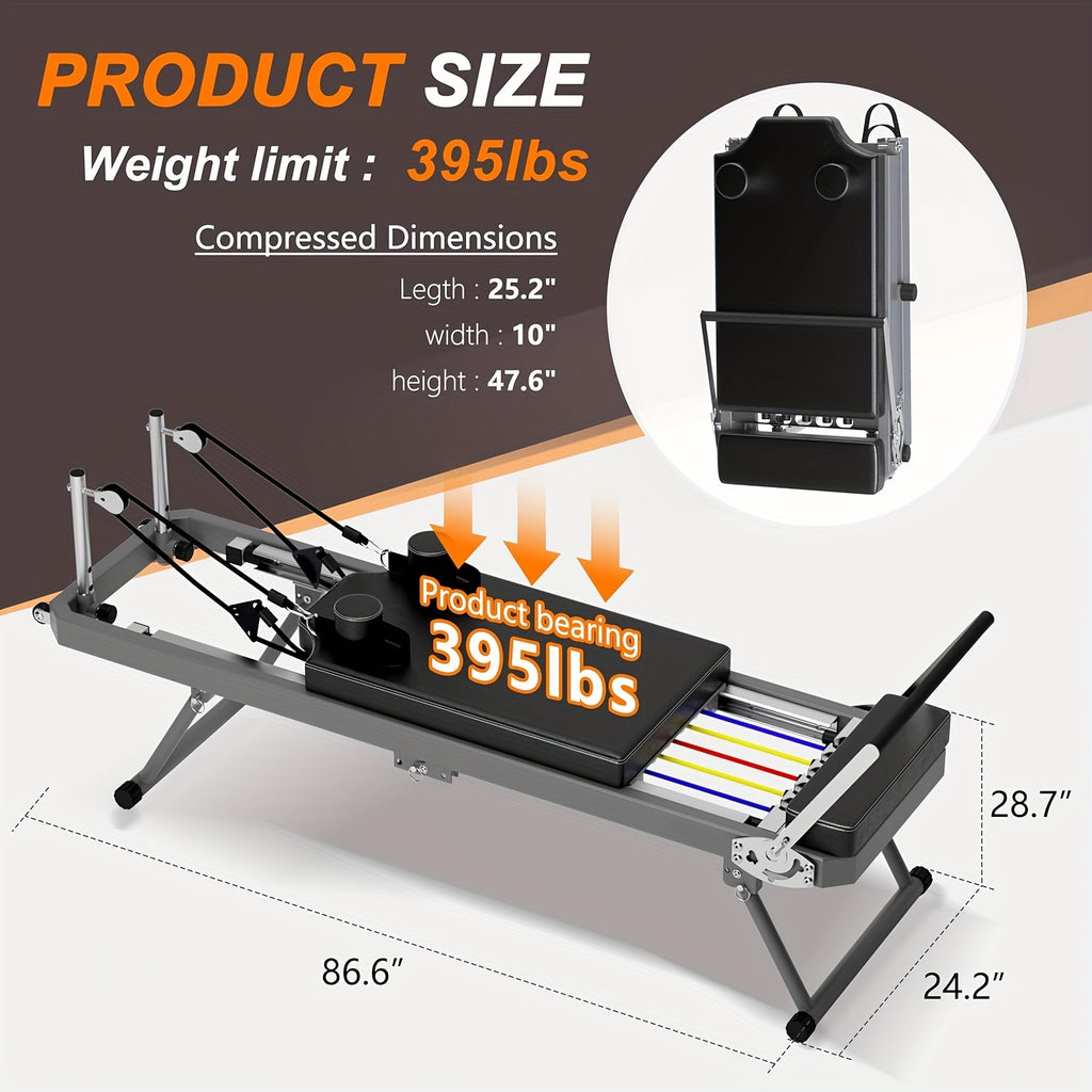 SogesPower Pilates Reformer Machine for Home Gym Workout, Foldable Pilates Equipment with High Strength Alloy Springs for Beginners, Up to 330lbs Weight Capacity