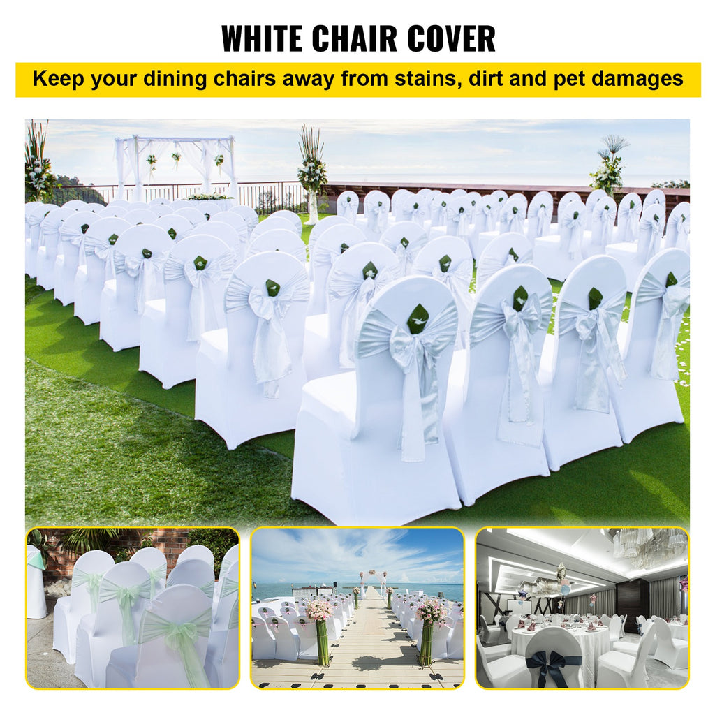 VEVOR White Chair Covers Polyester Spandex Chair Cover for Party Wedding Banque Chair Covers,100 Pcs, Arched-Front Chair Cover