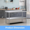 Stainless steel ready-made workbench, commercial heavy-duty workbench and workstation, suitable for metal dining tables in kitchens, restaurants, homes and hotels, with adjustable base frame and waterproof board