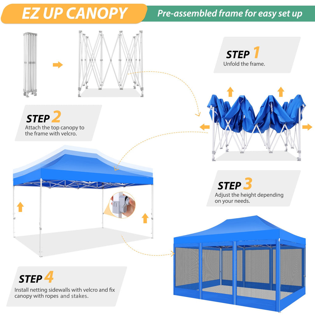 Hoteel 10x15 Heavy Duty Pop Up Canopy Tent with 4 Sidewalls, Commercial Gazebo Party Tent with Mosquito Netting Wall Easy Up Outdoor Instant Screen Tent for Backyard, Beach, Patio, Garden