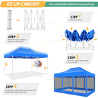 Hoteel 10x15 Heavy Duty Pop Up Canopy Tent with 4 Sidewalls, Commercial Gazebo Party Tent with Mosquito Netting Wall Easy Up Outdoor Instant Screen Tent for Backyard, Beach, Patio, Garden
