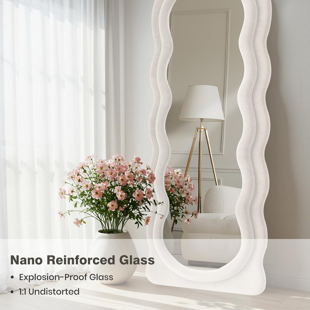 63"x24" Large Arched Full Body Mirror with Hot Pink Flannel Wrapped Frame & Stable Stand - Contemporary Floor Standing or Wall-Mounted/Leaning Mirror for Bedroom, Dressing Room, Entryway - No Electrical Required, Durable Construction