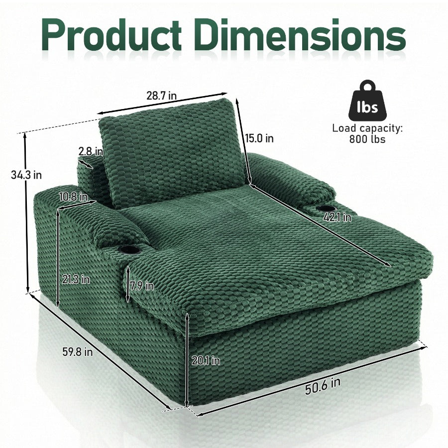 MOTOOS 56" Oversized Corduroy Sofa Bed with Recliner & Sleeper System - Convertible Bed to Couch Suitable for Living Room, Bedroom, Movie Room, Assembly, Throw Pillows & Armrests, Upholstered Chair for Small Spaces (No Wood Frame)