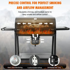 Charcoal BBQ Grills Outdoor - Barrel Charcoal Grill with Offset Smoker(Model: L)/ Outdoor BBQ Grill with Side Table(Model:M/XL-A/XL-C)for Backyard, Patio, Parties, Camping, Outdoor Cooking, Large Event Gathering, Black