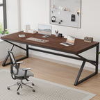 [Extra Long Computer Desk] 70 Inch Extra Long Computer Desk, Industrial Metal Wood Home Office Desk, Large PC Laptop Table For 2 Person Executive Writing Work Study Gaming, Bedroom Living Room Dual Monitor Desk, Dark Gray