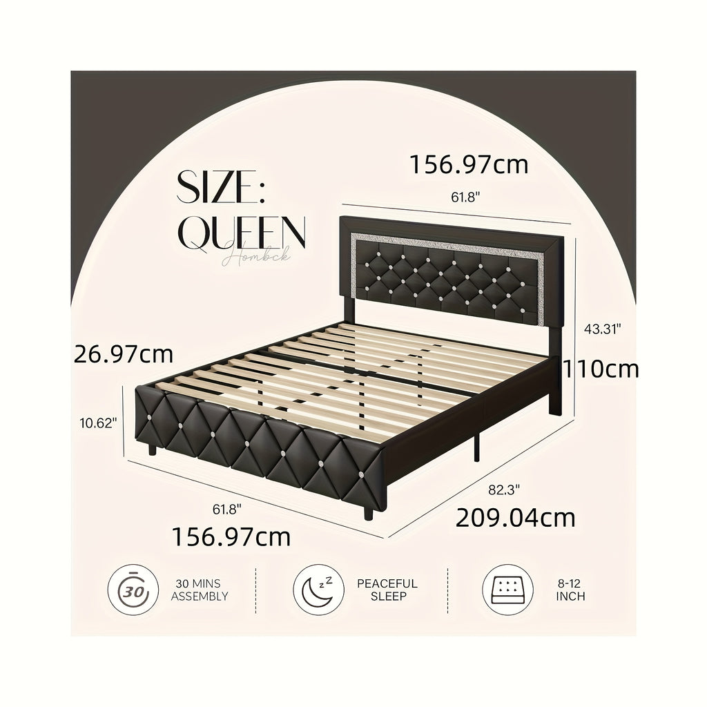 4ever2buy Twin Full Queen King Platform Bed Frame with Upholstered Diamond Headboard, Mattress Foundation with Strong Wooden Slats Support, No Box Spring Needed, Easy Assembly, Valentine's Day Gifts, Pearlized White, Black, Pink, Green, Grey, Beige