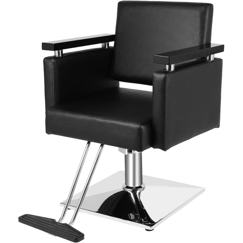 Omysalon Hydraulic Styling Chair for Hair Salon, Modern Hairdressing Barber Chair W/Square Base And Footrest, 360 Degrees Swivel, Beauty Spa Equipment