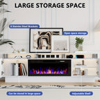 80 Inch LED Entertainment Center with 36 Inch Fireplace, for TVs Up to 90 Inches, Modern Wood TV Cabinet with High-gloss Storage, TV Stand with LED Light Strip Fireplace for Living Room