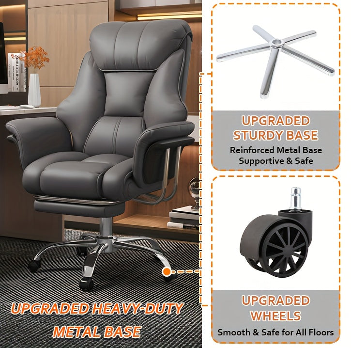 Executive Leather Office Chair, Comfy Desk Chair with Lumbar Support, Adjustable Height And Tilt, Rolling Swivel Chair, an Ergonomic Computer Chair