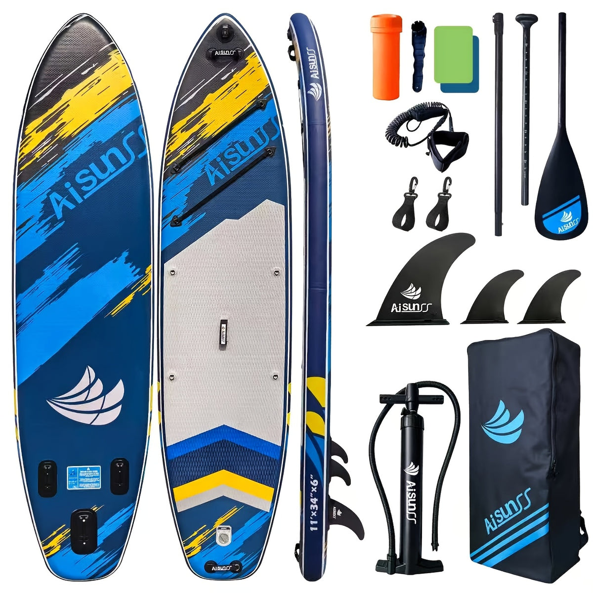 11' Inflatable Paddle Board for Adults, 34'' Extra Wide Stand Up Paddle Board with EVA Deck, Double Action Pump & Removable Fin, SUP Board 450Lb Capacity for Surf/Yoga/Family