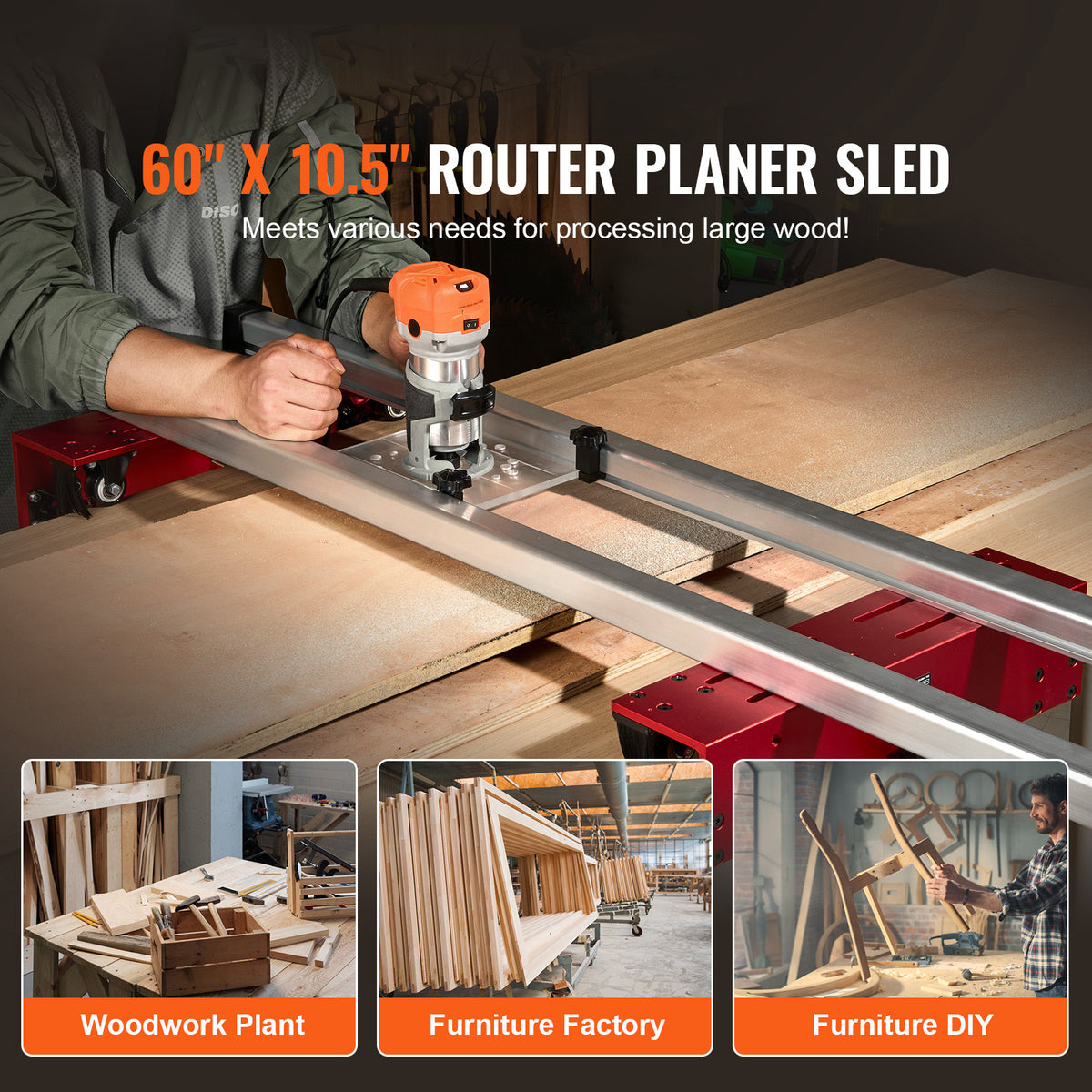 Router Sled Adjustable Wood Slab Flattening Mill Router Jig 60" Length