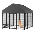 Heavy Duty Outdoor Dog Kennel for Yard, 10x10 Large Chain Link Fence with Roof, Dog Run Enclosure with Self-Locking Latch & Feeding Bowl
