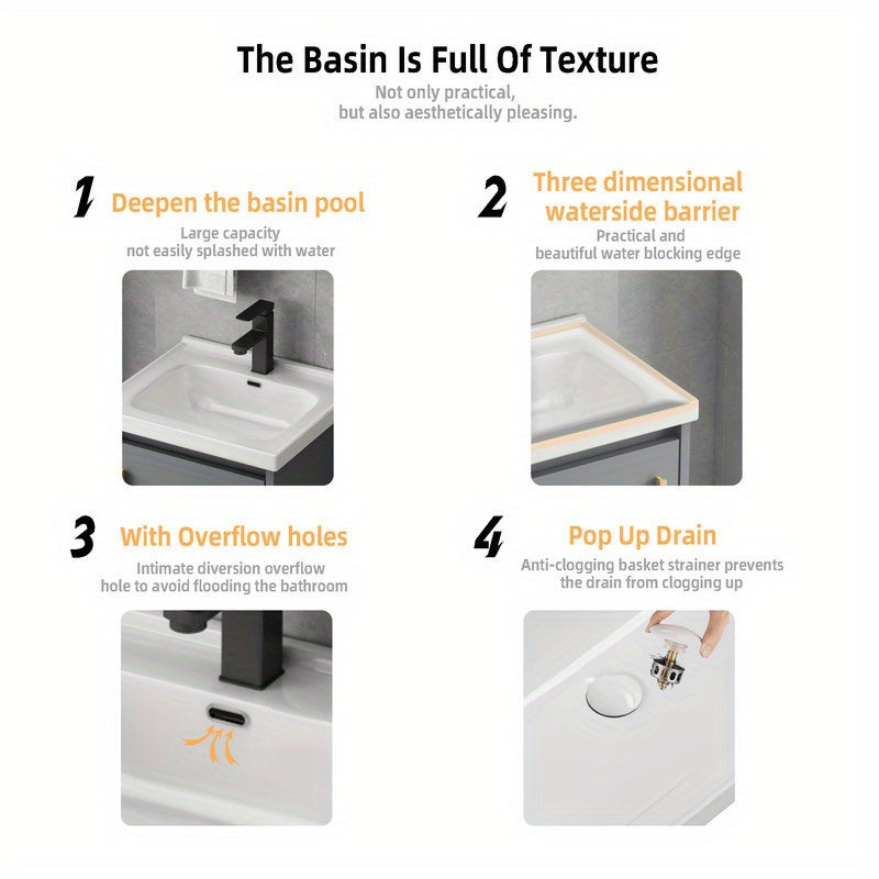 20'' Bathroom Vanity with Sink Combo, Wall Mounted Small Bathroom Vanity with Soft-Close Door Modern Floating Cabinet, Pop-up Drain, P-Trap Included, Gray