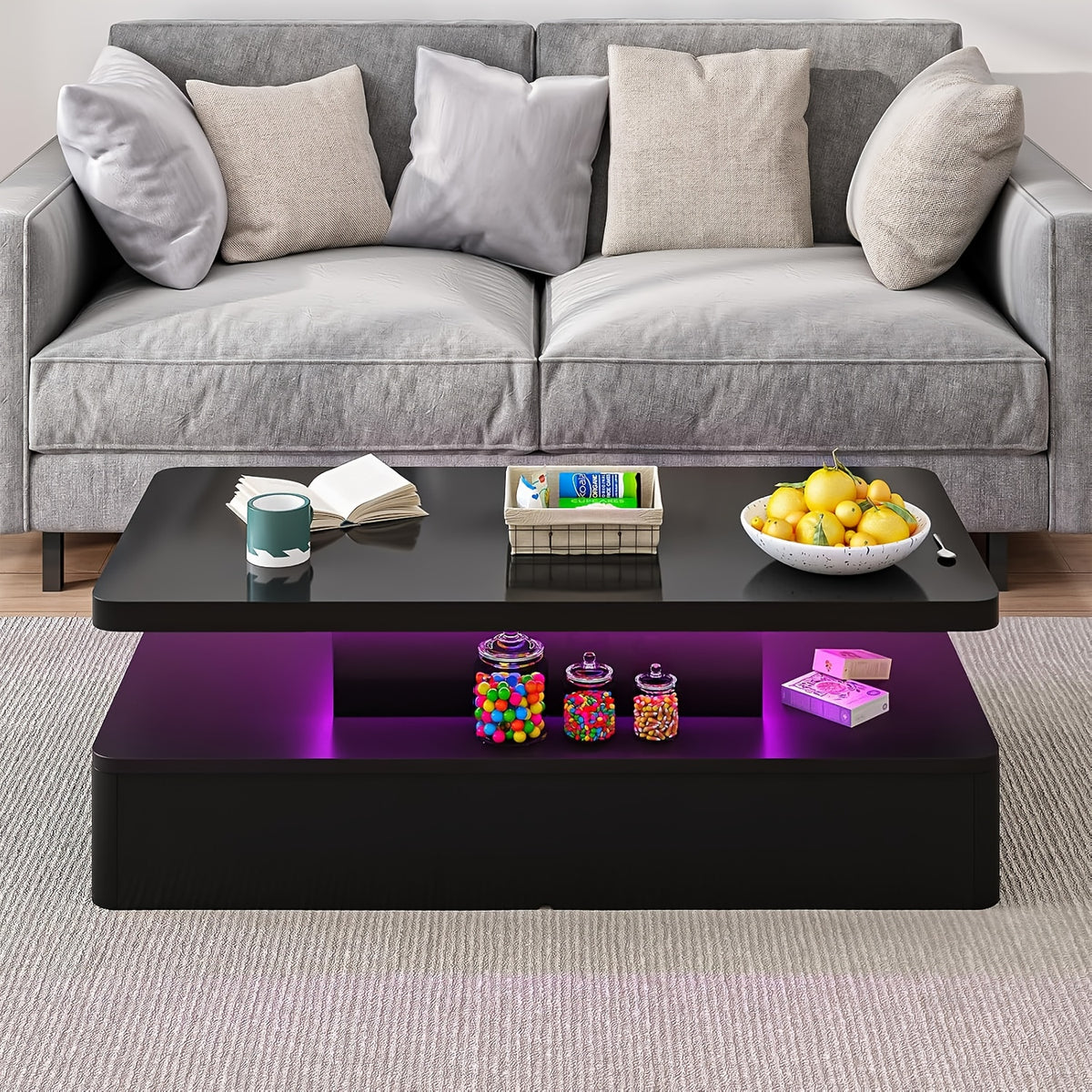 Modern LED Coffee Table for Living Rooms and Patios in Black or White with 16-Color Lighting