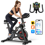 CRYSTAL FIT Indoor Exercise Bike, Cycling Bike Plus Magnetic Resistance/Brake Pad Stationary Bike with Tablet Holder LCD Monitor 300lbs Weight Capacity &Upgraded Comfortable Seat Cushion