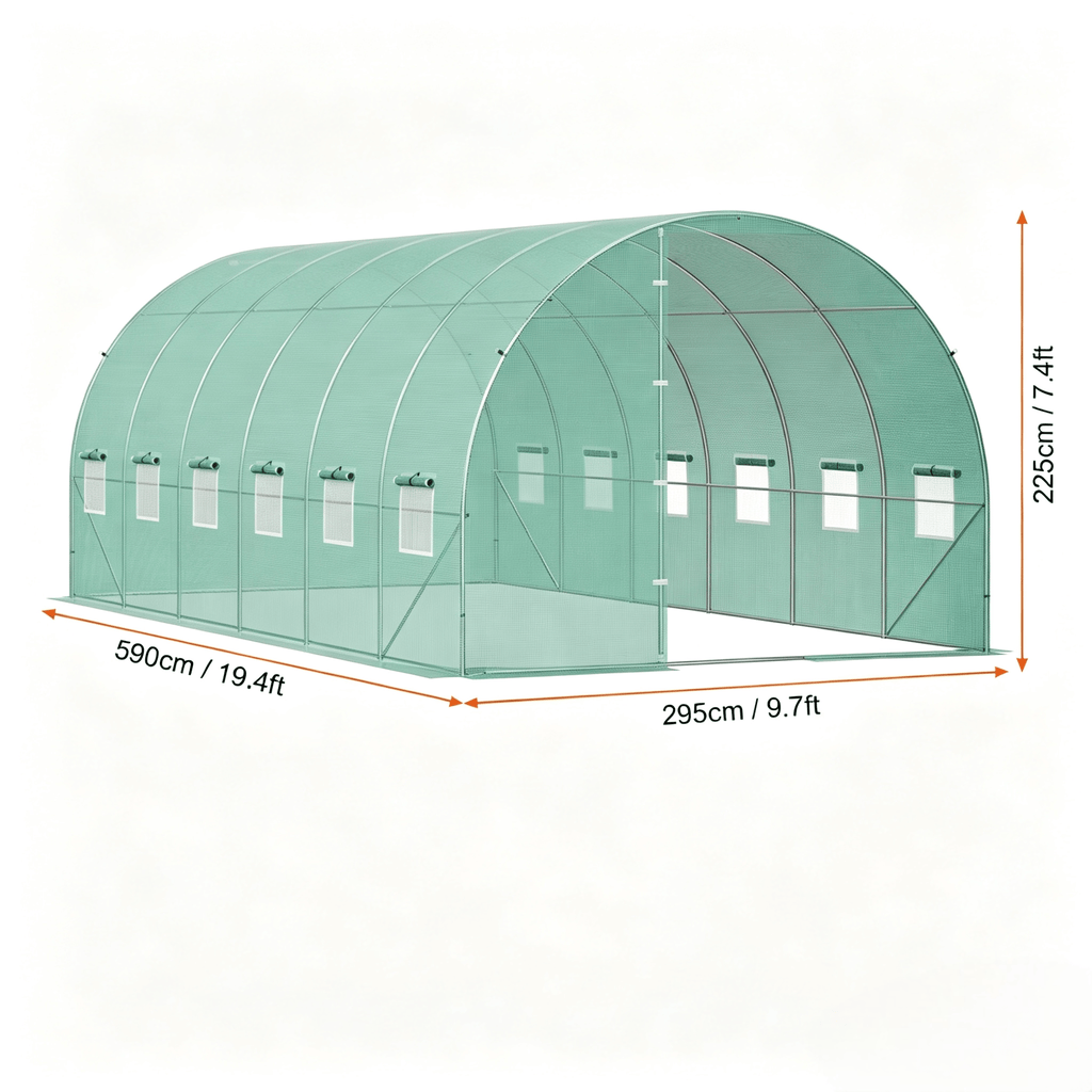 VEVOR Walk-in Tunnel Greenhouse 19.36x9.68x7.4/27.38x9.5x7.38ft Galvanized Frame PE Cover Green (No Door)