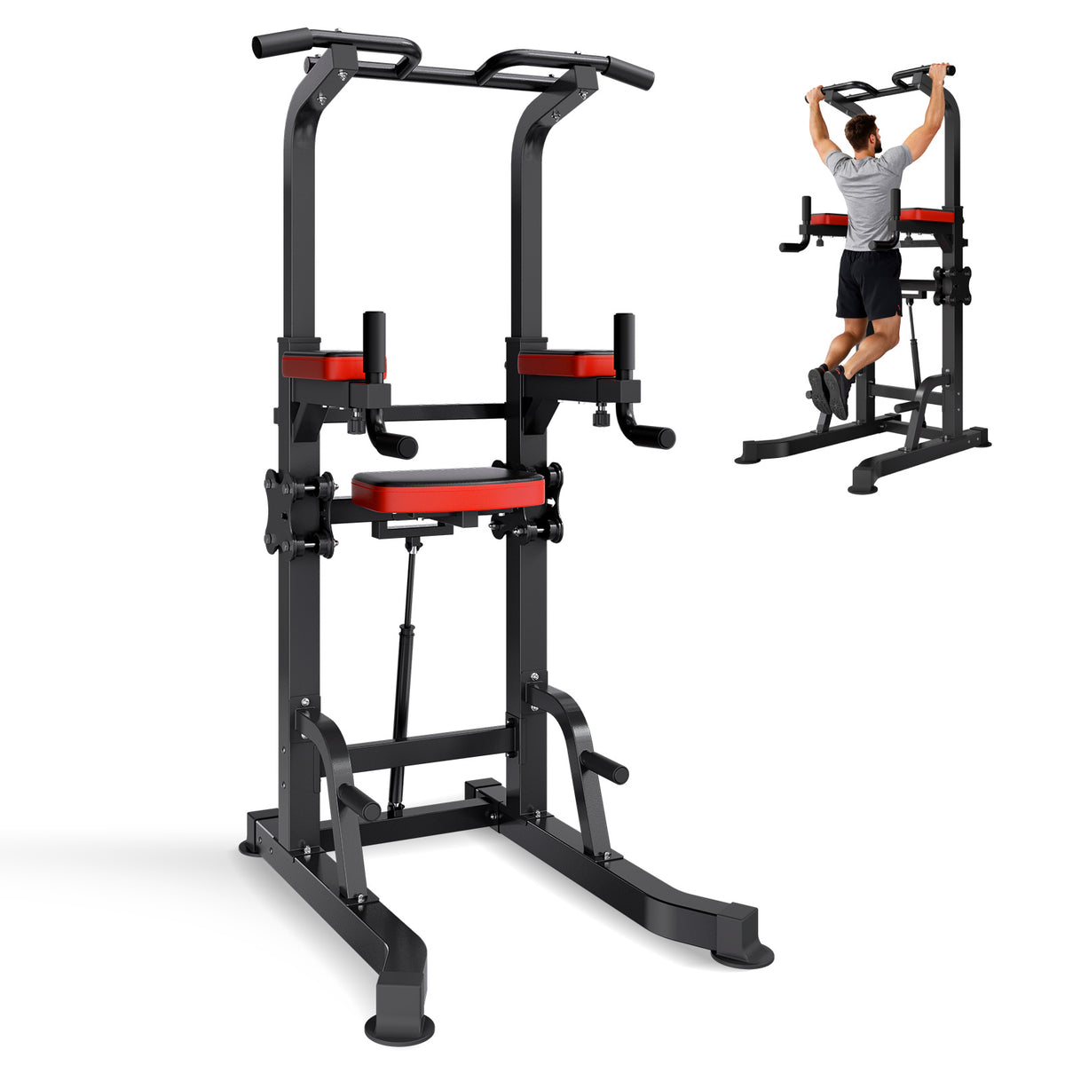VEVOR Pull Up Bar, 330 LBS Power Tower Dip Station,With pallet/With butterfly arm, Workout Dip Station with H-Shaped Stable Base & Assistance Platform, Adjustable 9 Level / 12 Level Height Pullup Stand for Back, 3-Level / 4-Level Adjustable Elbow Pads