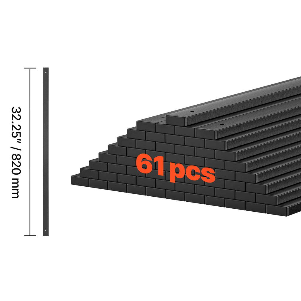 VEVOR 61 Pack Deck Balusters, 32.28 in Galvanized Steel Railing Spindles, Hollow Rectangle Metal Decking Stair Balusters with Pre-Drilled Hole, End Caps, Screws, for Deck, Porch & Stair Railing, Black
