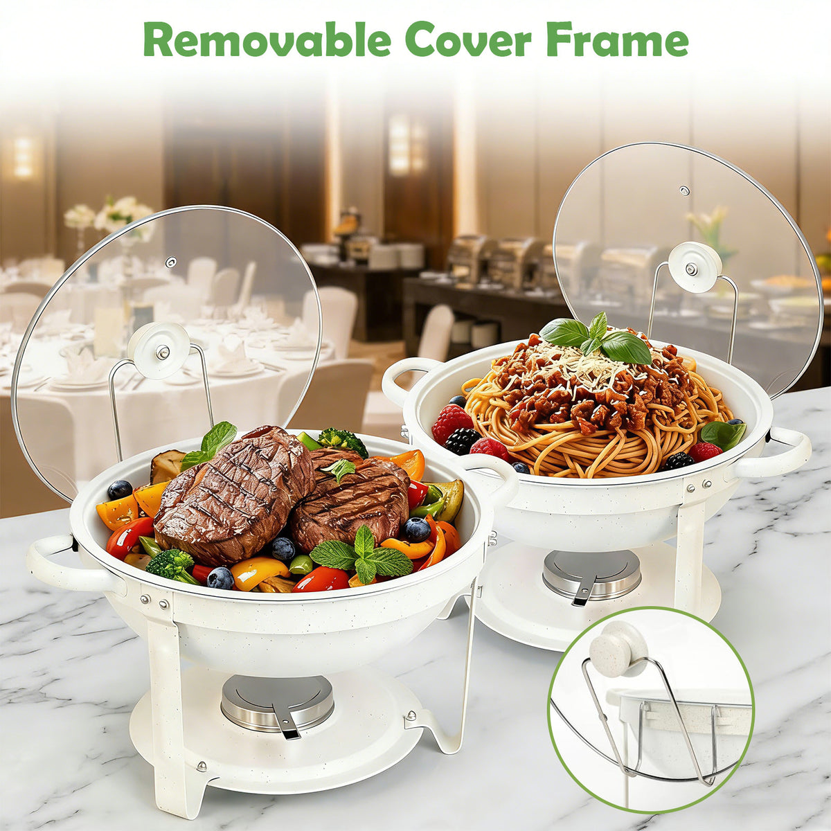 Chafing Dishes for Buffet of 1/2/4/6, 6QT White Chafing Dish Buffet Set Stainless Steel Chafer Set, Roll Edge Food Warmers for Parties, Wedding, Birthday, Church Events, Catering - Solely for Cooking